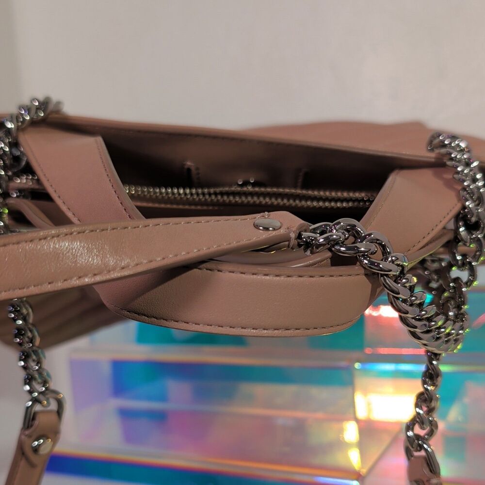 Rebecca Minkoff Brown Quilted Satchel Top Handle Bag Silver Hardware Chain Strap - Picture 11 of 14